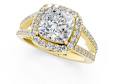 Yellow gold Cushion Halo Split Shank Diamond Ring with Four-Prong Setting_37