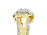 Yellow gold Cushion Halo Split Shank Diamond Ring with Four-Prong Setting_41