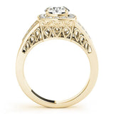 Yellow gold Cushion Halo Split Shank Diamond Ring with Milgrain Prong Setting 2