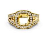 Yellow gold Cushion Halo Split Shank Diamond Ring with Milgrain Prong Setting_14