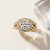Yellow gold Cushion Halo Split Shank Diamond Ring with Milgrain Prong Setting_9