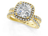 Yellow gold Cushion Halo Split Shank Diamond Ring with Pavé Setting_26