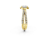 Yellow gold Cushion Halo Split Shank Diamond Ring with Pavé Setting_27