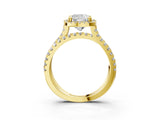 Yellow gold Cushion Halo Split Shank Diamond Ring with Pavé Setting_28