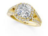 Yellow gold Cushion Halo Split Shank Diamond Ring with Prong Setting_21