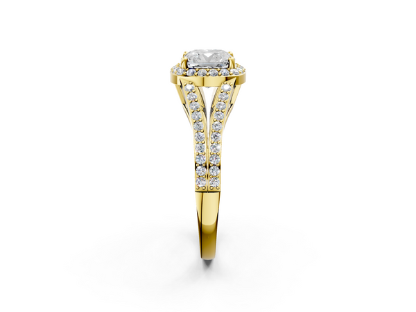 Yellow Gold Cushion Cut Halo Engagement Ring Setting with Pave Split Shank