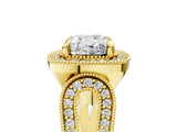 Yellow gold Cushion Halo Split Shank Milgrain Diamond Ring_23