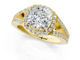Yellow gold Cushion Halo Split Shank Pave Diamond Ring with Four-Prong Setting_49