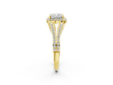 Yellow gold Cushion Halo Split Shank Pave Diamond Ring with Four-Prong Setting_50