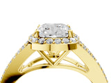 Yellow gold Cushion Halo Split Shank Pave Diamond Ring with Four-Prong Setting_52