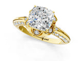 Yellow gold Cushion Halo Split Shank Pave Diamond Ring with Petal Prong Setting_33