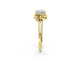 Yellow gold Cushion Halo Split Shank Pave Diamond Ring with Petal Prong Setting_34
