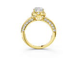 Yellow gold Cushion Halo Split Shank Pave Diamond Ring with Petal Prong Setting_35