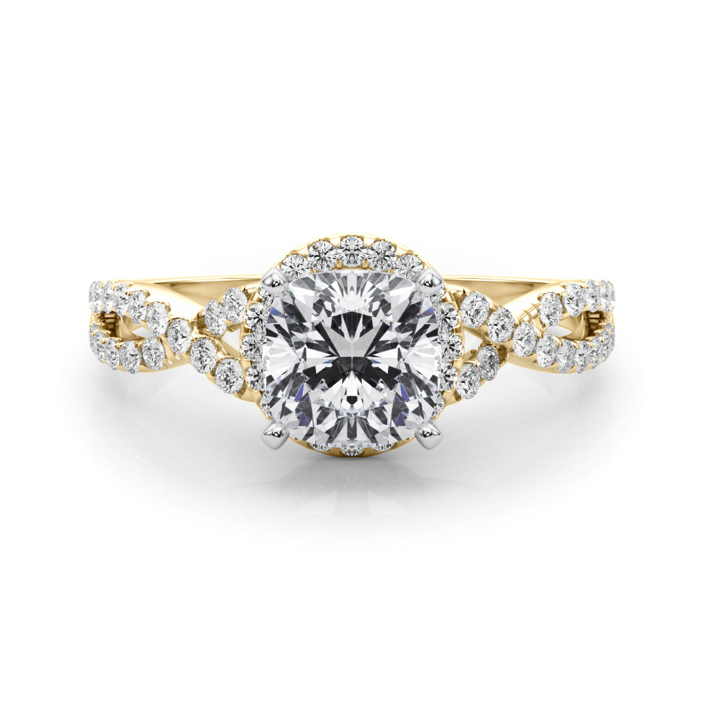 Yellow gold Cushion Halo Twist Band Solitaire Prong Setting Ring 1