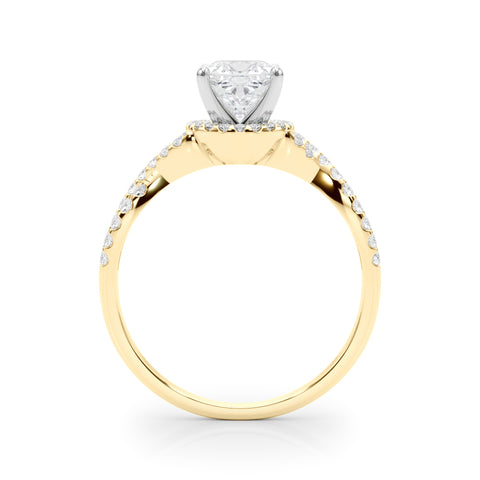 Yellow gold Cushion Halo Twist Band Solitaire Prong Setting Ring 2