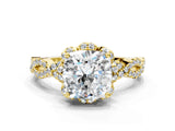 Yellow gold Cushion Halo Twist Band Solitaire Ring with Six-Prong Setting_37