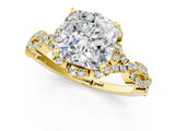 Yellow gold Cushion Halo Twist Band Solitaire Ring with Six-Prong Setting_38