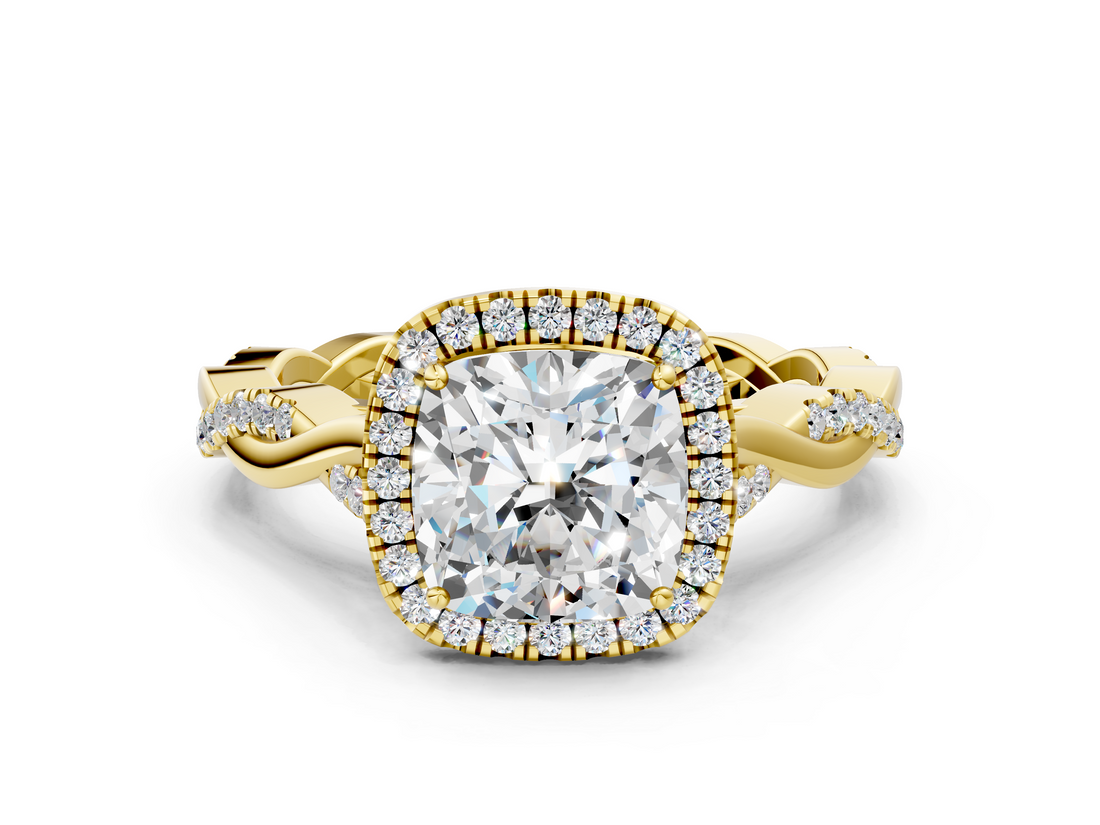 Yellow gold Cushion Halo Twist Band Solitaire Ring_20