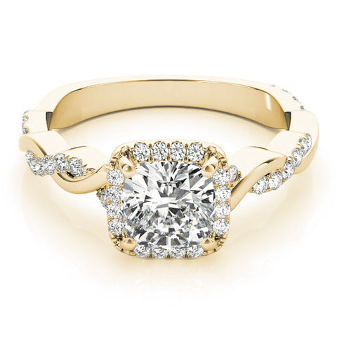 Yellow gold Cushion Halo Twist Band with Four-Prong Setting 1