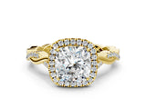 Yellow gold Cushion Halo Twist Band with Four-Prong Setting_3