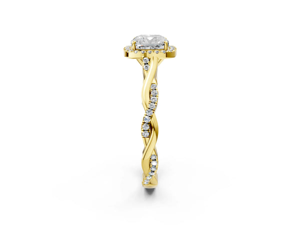 Yellow Gold Cushion Cut Interwoven Twist Halo Engagement Ring Setting