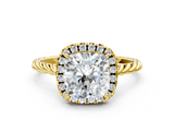 Yellow gold Cushion Halo Twisted Band Four-Prong Diamond Ring_19