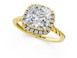 Yellow gold Cushion Halo Twisted Band Four-Prong Diamond Ring_20