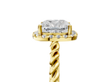 Yellow gold Cushion Halo Twisted Band Four-Prong Diamond Ring_24