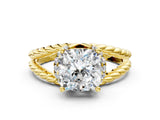 Yellow gold Cushion Halo Twisted Band Four-Prong Ring_32