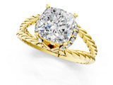 Yellow gold Cushion Halo Twisted Band Four-Prong Ring_33