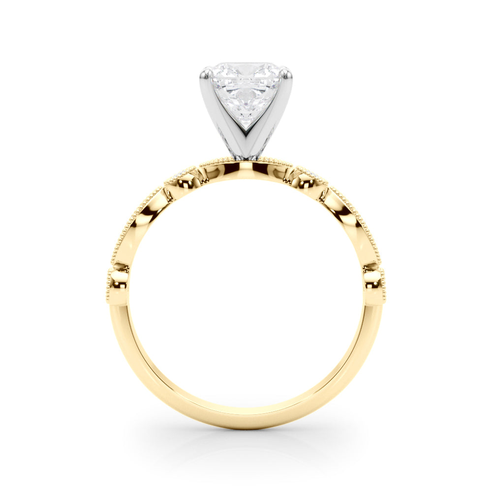 Yellow gold Cushion Milgrain Bezel Diamond Engagement Ring with Solitaire Prong Setting 2