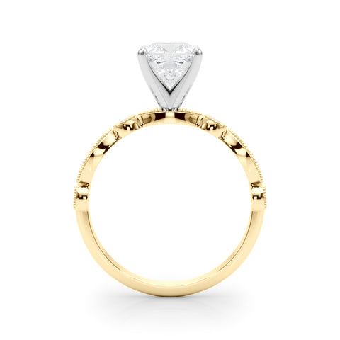 Yellow gold Cushion Milgrain Bezel Diamond Engagement Ring with Solitaire Prong Setting 2