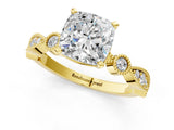 Yellow gold Cushion Milgrain Bezel Diamond Engagement Ring with Solitaire Prong Setting_174