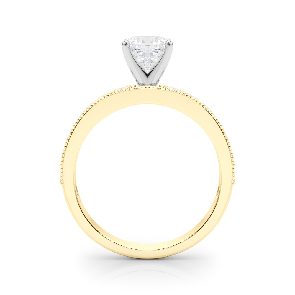 Yellow gold Cushion Milgrain Pave Diamond Engagement Ring with Four-Prong Setting 2