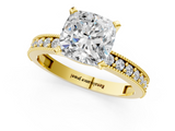 Yellow gold Cushion Milgrain Pave Diamond Engagement Ring with Four-Prong Setting_157