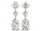 Yellow gold Cushion, Round and Pear Diamond Three-Stone Drop Earrings