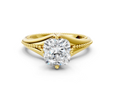 Yellow gold Cushion Solitaire Beaded Band Six-Prong Setting_4