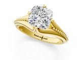 Yellow gold Cushion Solitaire Beaded Band Six-Prong Setting_5
