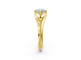 Yellow gold Cushion Solitaire Beaded Band Six-Prong Setting_6