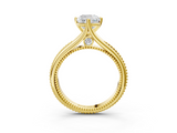 Yellow gold Cushion Solitaire Beaded Band Six-Prong Setting_7
