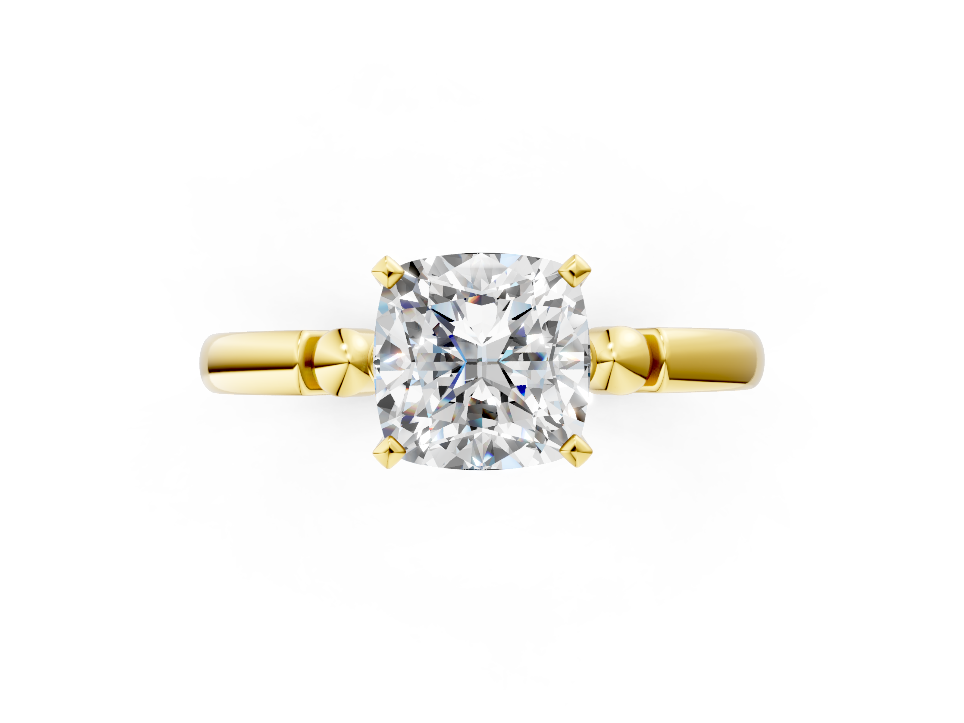 Yellow gold Cushion Solitaire Beaded Band with Four-Prong Setting_36