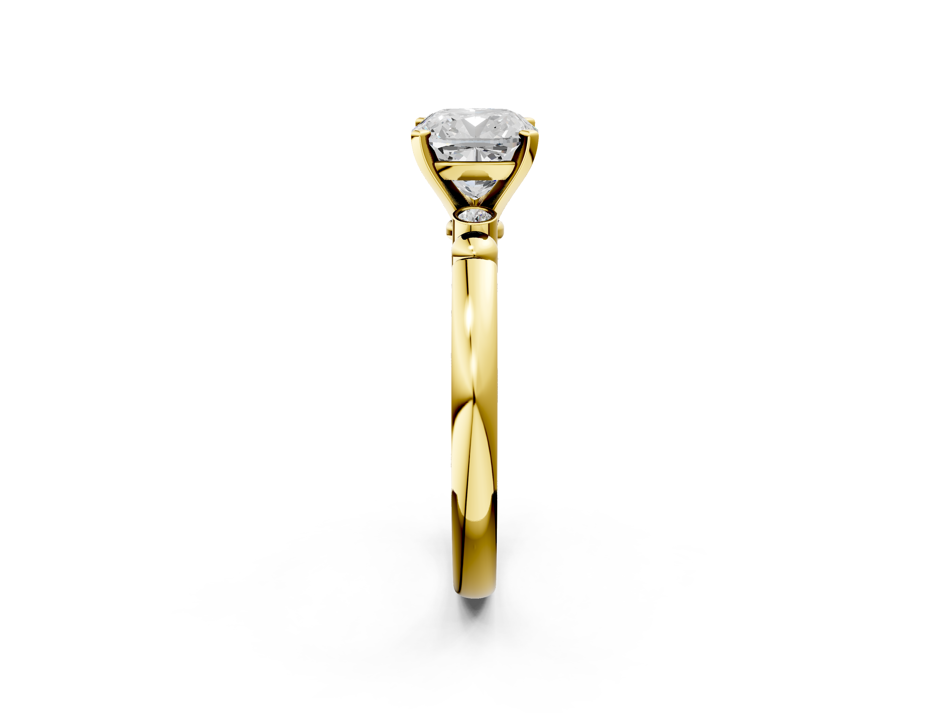 Yellow gold Cushion Solitaire Beaded Band with Four-Prong Setting_38