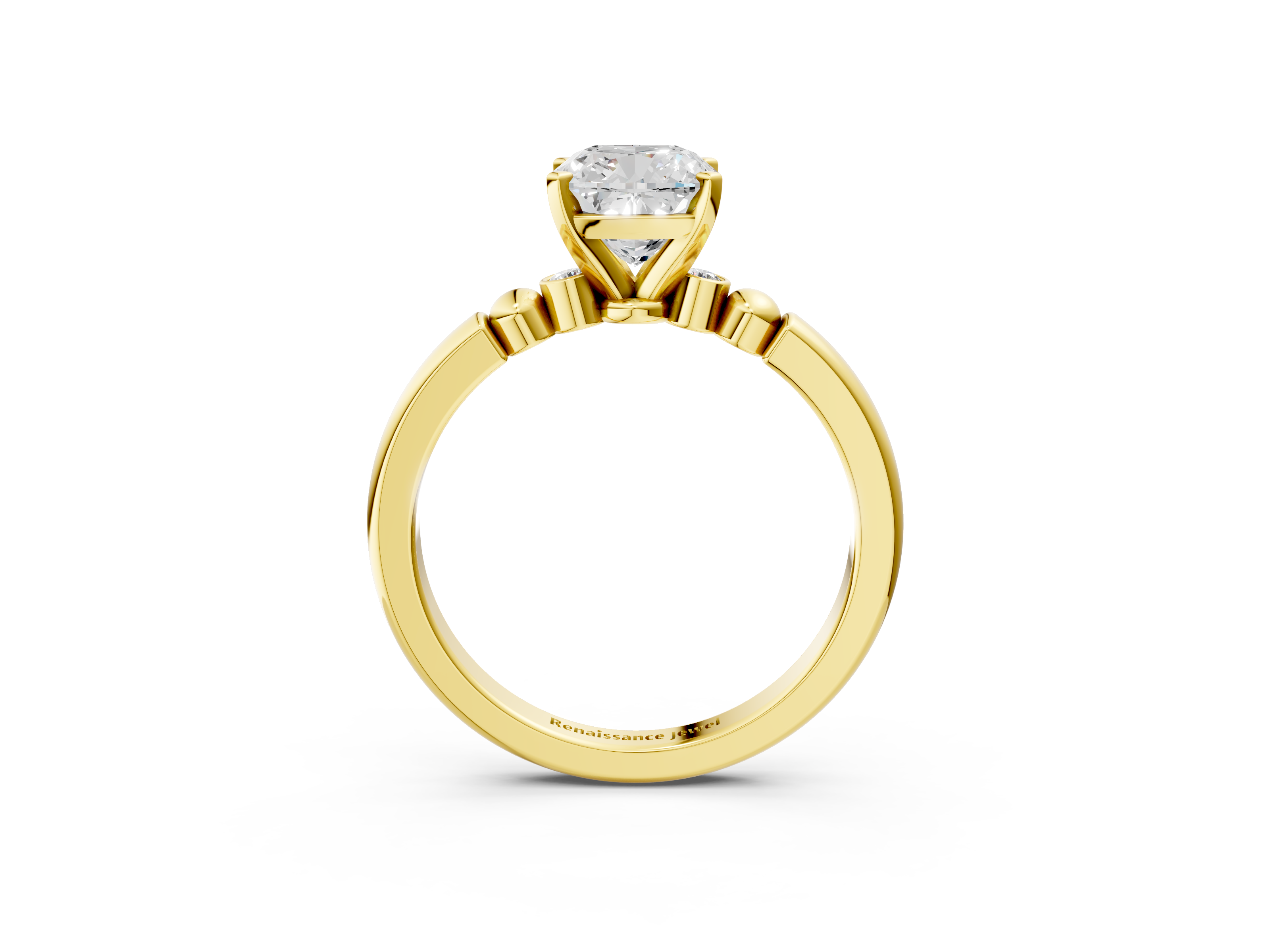 Yellow gold Cushion Solitaire Beaded Band with Four-Prong Setting_39