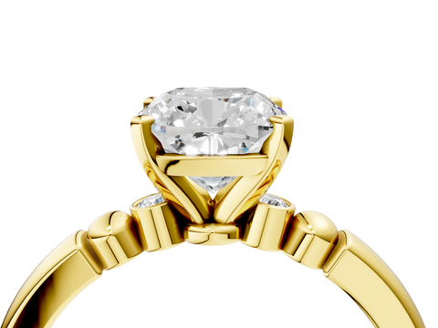Yellow gold Cushion Solitaire Beaded Band with Four-Prong Setting_40