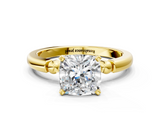 Yellow gold Cushion Solitaire Beaded Band with Four-Prong Setting_71