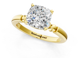 Yellow gold Cushion Solitaire Beaded Band with Four-Prong Setting_72