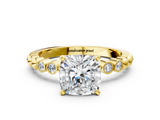 Yellow gold Cushion Solitaire Bezel Accent Diamond Engagement Ring with Beaded Band and Four-Prong Setting_67