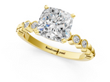 Yellow gold Cushion Solitaire Bezel Accent Diamond Engagement Ring with Beaded Band and Four-Prong Setting_68