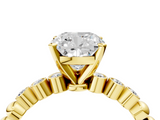 Yellow gold Cushion Solitaire Bezel Accent Diamond Engagement Ring with Beaded Band and Four-Prong Setting_71