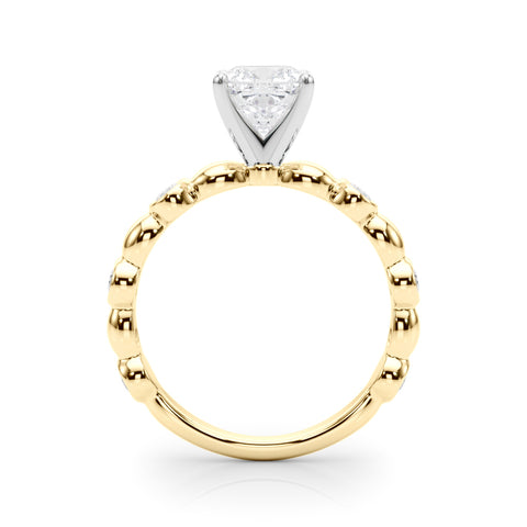Yellow gold Cushion Solitaire Bezel-Set Diamond Ring with Beaded Band and Four-Prong Setting 2